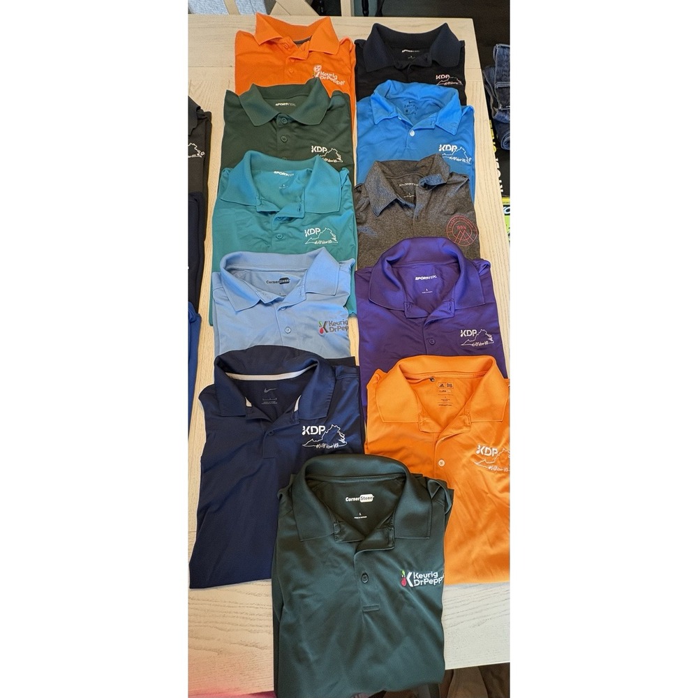 Lot 14 Keurig Dr. Pepper Polo Work Shirts Mens Large 11 SS 3 LS Nike Sport-Tek